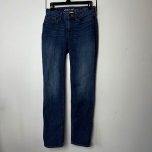 Eddie Bauer Curvy Fit Straight Leg Jeans Aged Blue Dark Wash Stretch Denim 2